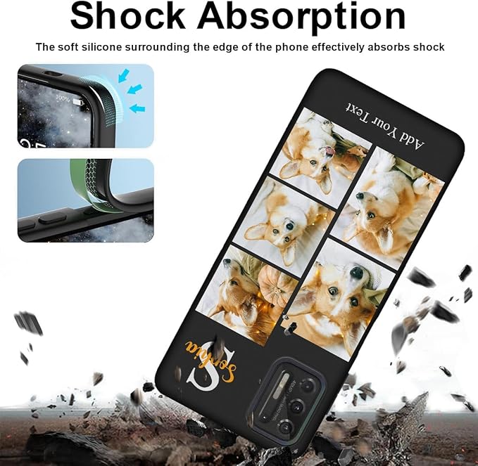 Personalized Picture Case for Motorola Moto G Stylus 2021 Customized Name Initials Phone Cover, Custom Multi-Picture Collage Shock-Resistant Soft Protective TPU Case, Gifts for Mother's Day, Black