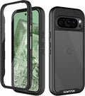 wahhle Compatible with Google Pixel 9 Pro XL Case, Built in Screen Protector Full Body Shockproof Slim Fit Bumper Protective Phone Cover Men Women-Black/Clear