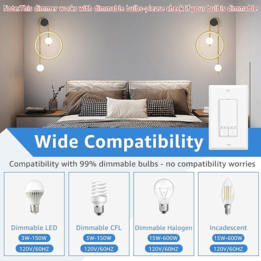10 Pack Smart LED Dimmer Switch, Single Pole, Neutral Wire Required, Works with Alexa & Google Home, 2.4GHz WiFi Switch No Hub Needed, 150W Max LED/CFL 600W Max Incandescent, ETL/FCC Certified, White