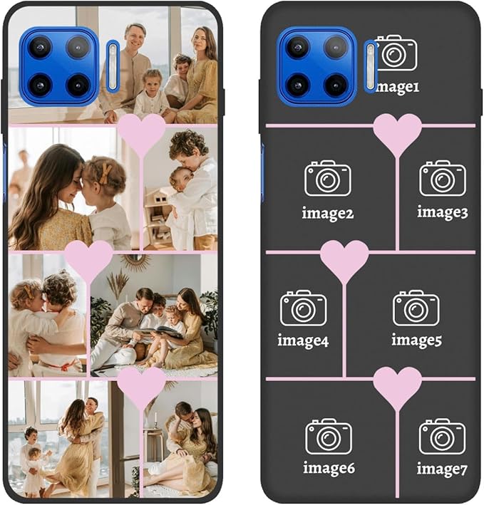 Personalized Photo Case for Motorola Moto G 5G Plus 6.7 inch, Thin Slim Soft Rubber Black Phone Cover, Custom Picture Collage Pink Heart Cute Case for Women Girl, Gift for Birthday Anniversary