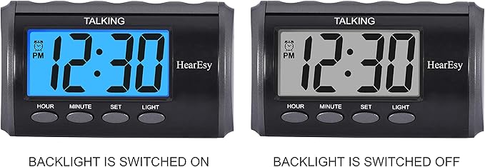 English Talking Alarm Clock for Visually Impaired - Large Numbers Desk Clock - Day Clock for Seniors - Battery Operated Large Display Alarm Clock, Digital Clock, Digital Alarm Clock (dark grey)