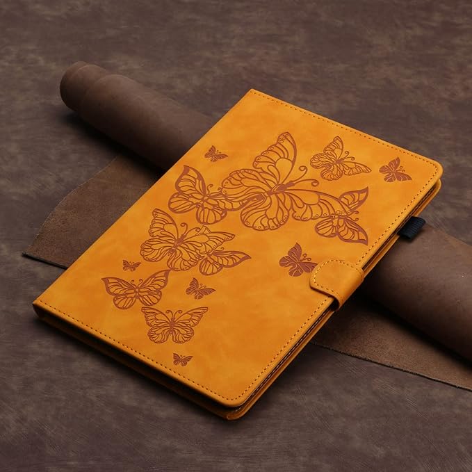 Dteck for Galaxy Tab S6 Lite (10.4") Tablet Case 2024/2022/2020 (SM-P620/P610), PU Leather Slim Folio Case with Auto Sleep Wake/Adjustable Stand, Lightweight Cute Butterfly Cover with Stylus (Yellow)