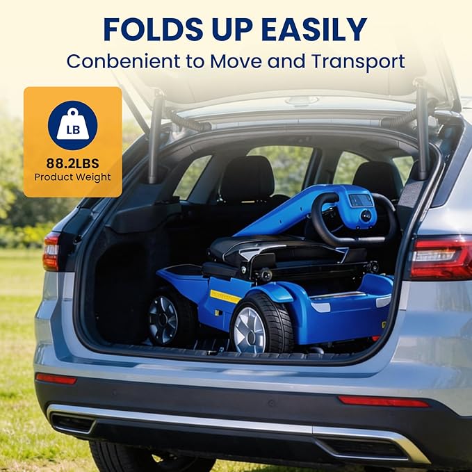 4 Wheels Foldable Mobility Scooter for Adults & Senior,15Miles Compact Heavy Duty Mobility Scooter, 300W Brushed Motor All Terrain, 265 lb Capacity Mobility Scooter, Adjustable Speed (Blue)