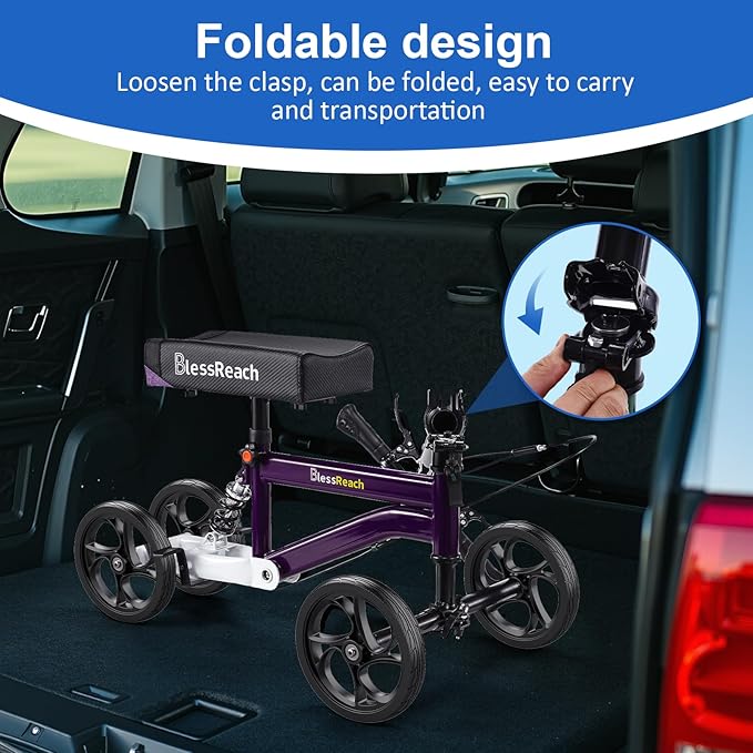 BlessReach Economy Knee Scooter, Steerable Knee Walker, Foldable Knee Scooters for Foot Injuries Adult Best Crutches Alternative (Purple)