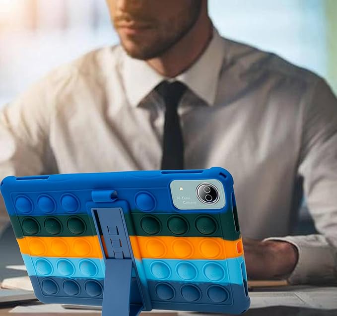 Silicone Tablet Case for DOOGEE T20 Ultra/T40 Pro,Built-in Adjustable Stand and Shoulder Strap Stylus Pen Compatible with Headwolf HPad6 Pro 12 inch Multicolor Deepblue