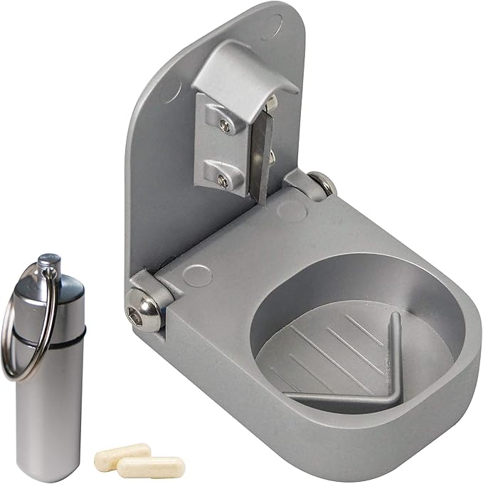 Pill Cutter Splitter with Pill Box by Pill Mill - Blade that Will Never Dull - Grip Handle Cuts Small or Large Pills with Ease - Light and Durable Tablet Divider - Perfect Medicine Slicer for Travel