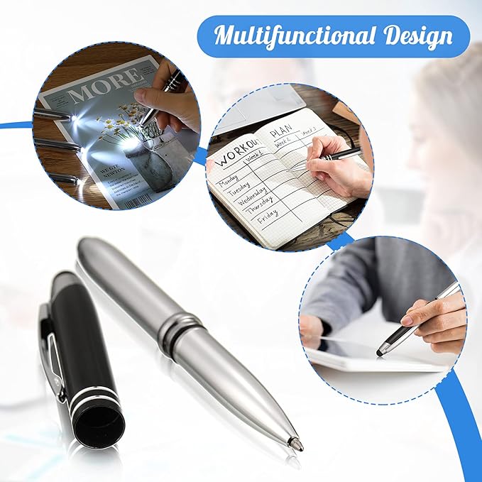 Zonon 15 Pieces 3 in 1 Ballpoint Pen with LED Flashlight and Stylus Tip Multi-Function Capacitive Pen, 1.0 mm Black Ink Metal Ballpoint for Touch Screens Nurse Teacher Gifts(Black)