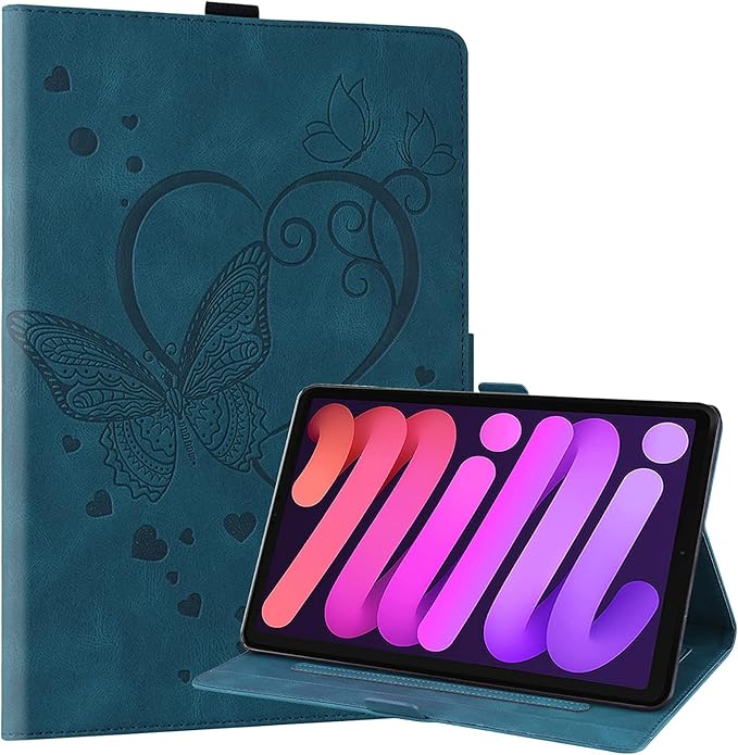 Dteck for iPad mini (A17 Pro/A15) 7/6th Generation Case 2024/2021 Release (8.3"), PU Leather Protective Case with Auto Sleep Wake & Stand Function/Card Slots, Lightweight Cute Case, Butterfly Blue