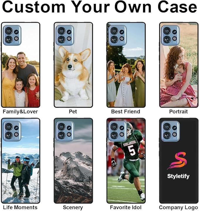 Custom Phone Case for Motorola Moto Edge Plus/Edge+ 2023, Design Your Personalized Photo Logo Name Phone Cover, Slim Soft TPU Lightweight Silicone Black Case, Customized Gift for Birthday Christmas