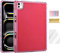 Dteck for iPad Pro/Air 13" (M5/M4/M3/M2), Pro 12.9" (6th/5th/4th/3rd Gen) Clear Case with Pencil Holder/Screen Protector Film/Stylus, 3 Layers Protective Lightweight Slim Transparent Back Cover, Red
