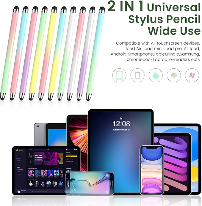 Stylus Pen for Touchscreen 10 Pack, 2 in 1 Universal Stylus High Precision Sensitivity, Stylus Pen for ipad, iPhone, Android, Galaxy Microsoft,Chromebook Tablet All Capacitive Touch Screens