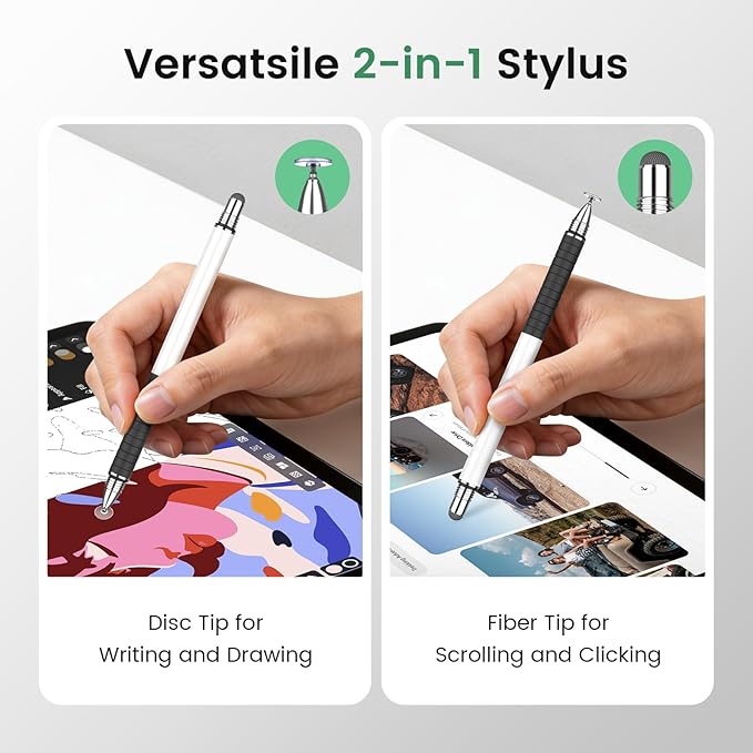 MEKO 6 Pcs Stylus Pen for Touchscreen, 2-in-1 High Sensitivity & Precision for Switch, iPad/iPhone/Samsung/Android Phones & Tablets, Skylight & More, All Touch Screen Devices(White)
