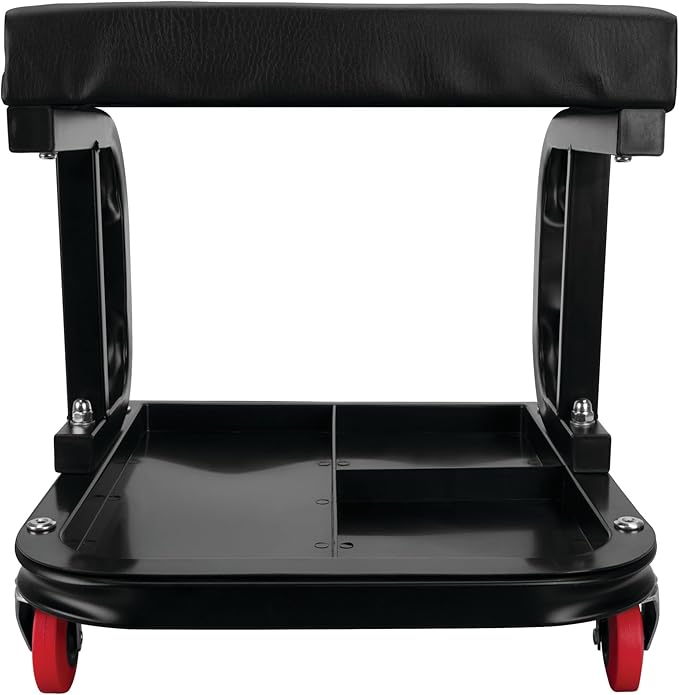 Performance Tool W85007 C-Frame Creeper Rolling Work Seat with Tool Tray for Mechanic Garages and Workshops, Black, 11.5 x 12.5-inch Tray