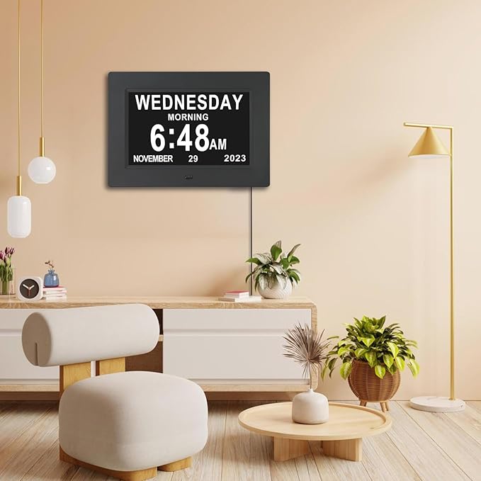7 Inch Extra Large Day Date Time Digital Day Calendar Clocks with Auto-Dimming 12 Alarm Reminders Dementia Clock
