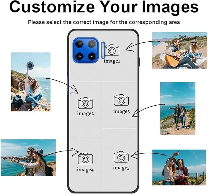 Customized Photo Case for Motorola Moto G 5G Plus 6.7 inch, Personalized Collage Design Phone Cover, Custom Picture Black Silicone Soft Slim Rubber Case, Gift for Couple Lover Bestie