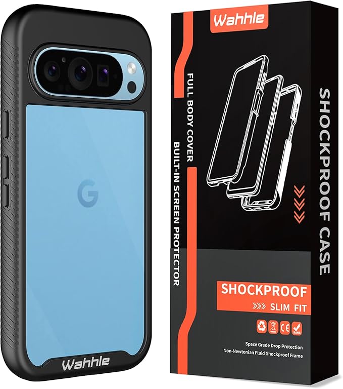 wahhle Compatible with Google Pixel 9/9 Pro Case, Built in Screen Protector Full Body Shockproof Slim Fit Bumper Protective Phone Cover for Men Women-Black/Clear