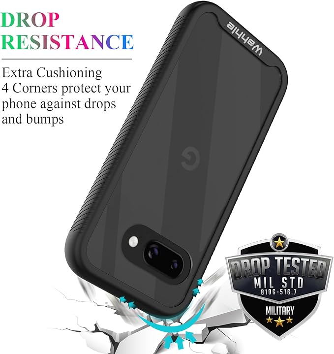 wahhle Compatible with Google Pixel 9A Case, Built in Screen Protector Full Body Shockproof Slim Fit Bumper Protective Phone Cover for Pixel 9A Men Women-Black/Clear