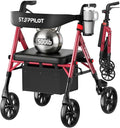 Bariatric Rollator Walker with Seat for Seniors, 500lb Capacity Aluminum Frame, Zero Wobble, 16lb Lightweight, 8" All Terrain Wheels, 10-Level Adjustable Handle/Seat, Cup Holder, Cane Clip