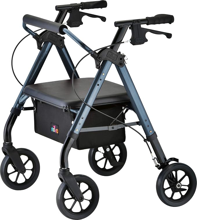 NOVA Star 8 Petite Heavy Duty Bariatric Rollator Walker, Large Padded Seat, 450 lb Capacity, 8” Rugged All-Terrain Wheels, Easy-Grip Locking Hand Brakes, Fold Lock, Height Adjustable, Blue
