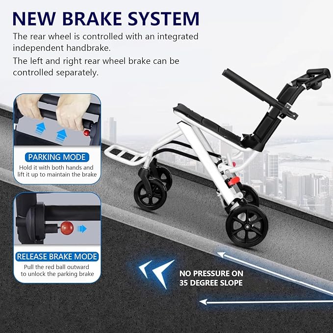 (Only 13.66lbs) Transport Wheelchair Lightweight Foldable, Portable Transit Travel Wheelchairs for Adults and Seniors Support 180lbs, Lightweight Aluminum Wheelchair for Elderly A