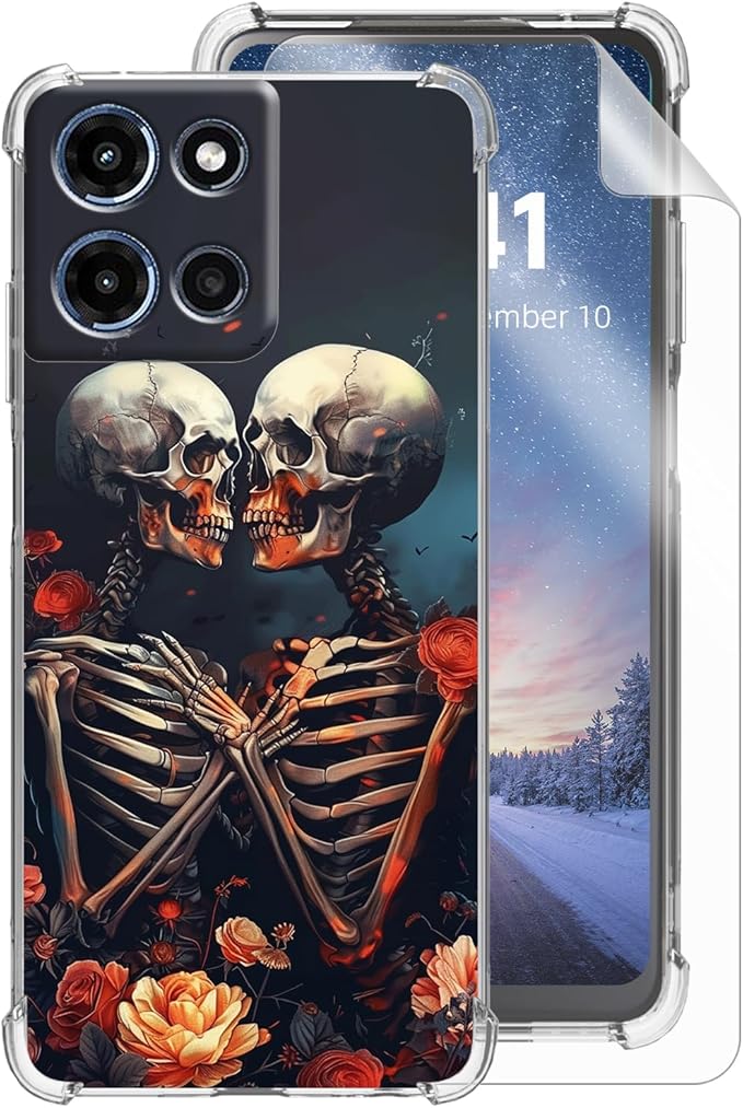 for Moto G 5G 2025 Clear Phone Case, Lightweight Transparent TPU, Shockproof Four Corner Anti-Fall Case 6.5" for Moto G 5G 2025 with Screen Protector, Skulls Loves
