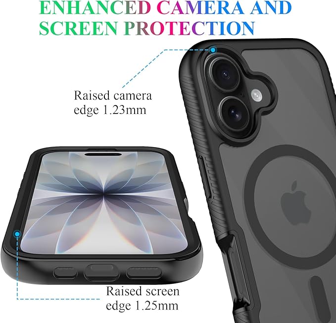 wahhle Compatible with iPhone 17 Case, Magnetic Built in Screen Protector Full Body Shockproof Slim Fit Bumper Protective Phone Cover Men Women-Black/Clear