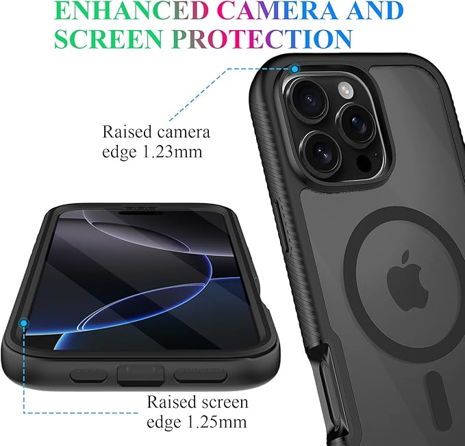 wahhle Compatible with iPhone 16 Pro Max Case, Magnetic Built in Screen Protector Full Body Shockproof Slim Fit Bumper Protective Phone Cover 6.9'' Men Women-Black/Clear