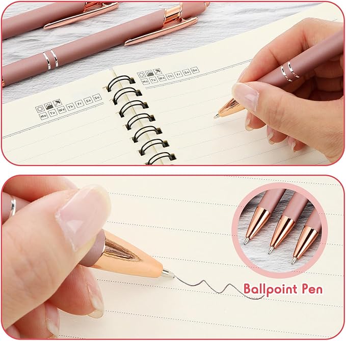 Yeaqee 100-Pack Ballpoint Pen with Stylus Tip Click Rose Gold
