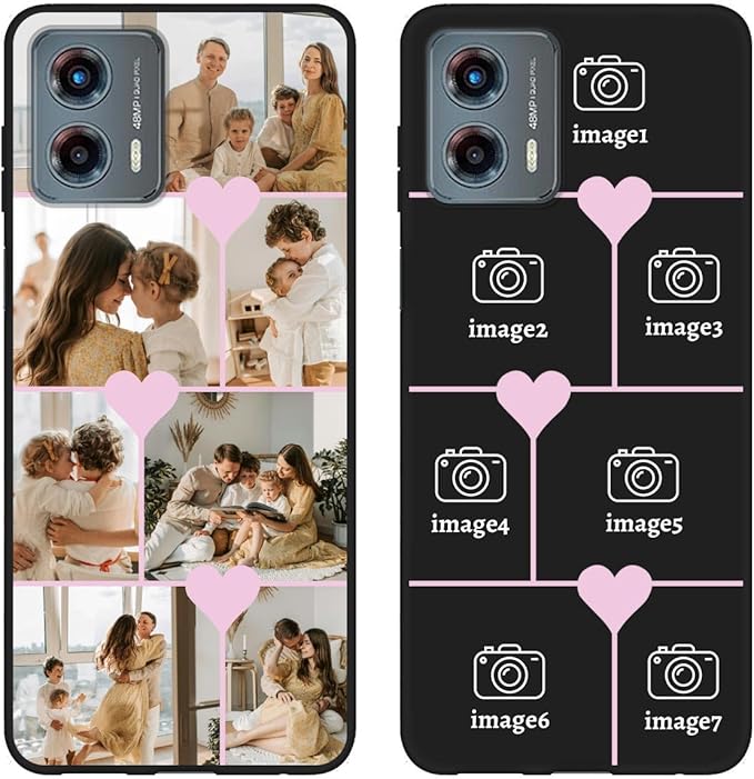 Personalized Photo Case for Motorola Moto G 5G 2023 6.5 inch, Thin Slim Soft Rubber Black Phone Cover, Custom Picture Collage Pink Heart Cute Case for Women Girl, Gift for Birthday Anniversary