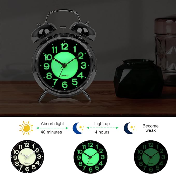 AYRELY® Super Loud Alarm Clock for Heavy Sleepers Adults,Twin Bell Retro 4 Inch Silent Non-Ticking Quartz with Backlight, Luminous dial, Alarm Clocks for Bedrooms Bedside (Silver)