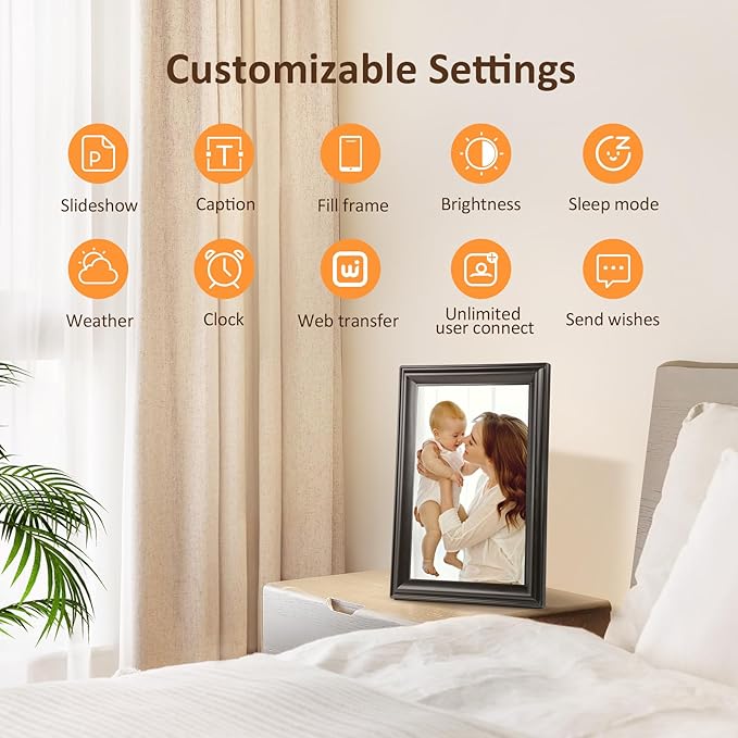 10.1 Inch WiFi Digital Picture Frame, 1280x800HD IPS Touch Screen Digital Photo Frame Electronic,16GB Memory, Auto-Rotate, Wall Mountable, Share Photos/Videos Instantly via Uhale App from Anywhere