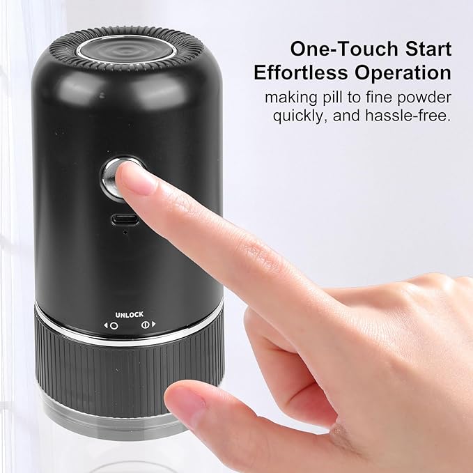 Electric Pill Crusher Cordless Ceramic Grinder Adjustable Coarse to Fine Grind
