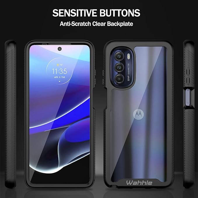 wahhle Compatible with Moto G Stylus 5G 2022 Case (Not Fit 2021 Version), Built in Screen Protector Full Body Shockproof Slim Fit Bumper Protective Phone Cover for G Stylus 5G 2022-Black/Clear