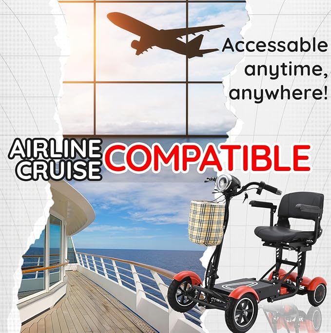 Dragon Mobile EX 4 Wheel Foldable Mobility Scooter for Adults, Elderly & Travel - All Terrain Aluminum Alloy Power Wheelchair with Premium Large Seat - Front Basket Included (Matte Red)