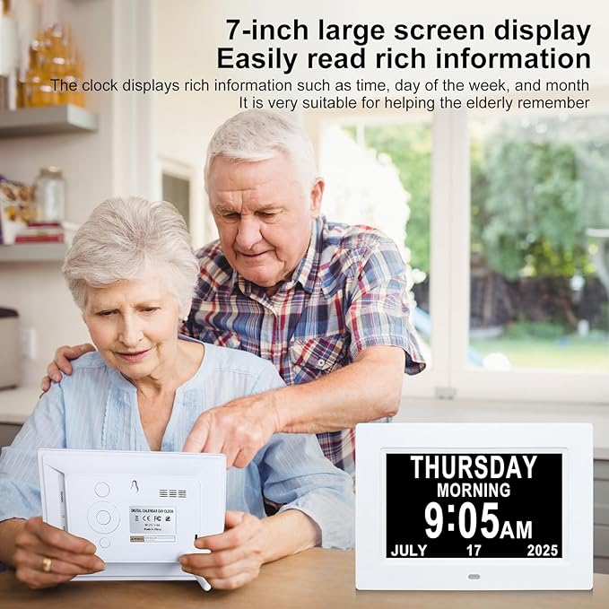 Digital Dementia Clock for Seniors with Time,Date,and Month Display.Features 12 Alarm Settings and 3 Display Modes.Ideal for Seniors,Individuals with Memory Loss,or Dementia Patients.White.