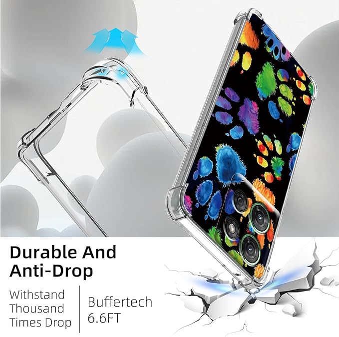 for Moto G Power 5G 2025 Clear Phone Case, Lightweight Transparent TPU, Shockproof Four Corner Anti-Fall Case 6.6" for Moto G Power 5G 2025 with Screen Protector, Colorful Paws