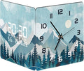12'' Double Sided 90° Corner Wall Clock, Teal Mountain Moon, Radar Motion Activated, Analog & LED Display with Temp Humidity Date Day, Silent Non-Ticking Plug-in for Bedroom Living Room