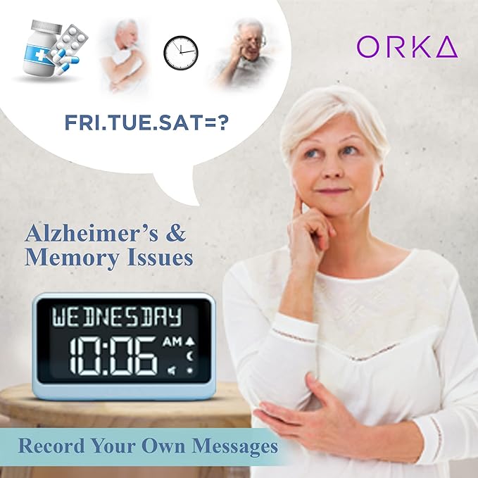 ORKA Talking Clock Voice Recordable Medication Reminder Dementia Alarm Clock for Seniors White