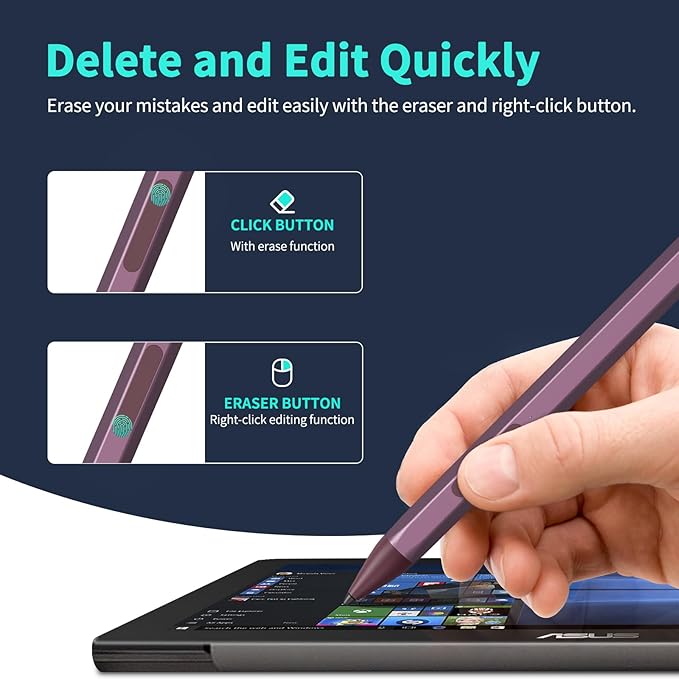 Stylus Pen for ASUS Transformer/Mini/ASUS Zenbook Flip/Pro/ASUS Vivobook Flip/Pro/Duo/ASUS Notebook, Rechargeable MPP 2.0 Tilt Pen with 4096 Pressure Sensitivity, Hexagonal Pen Body Design, Red