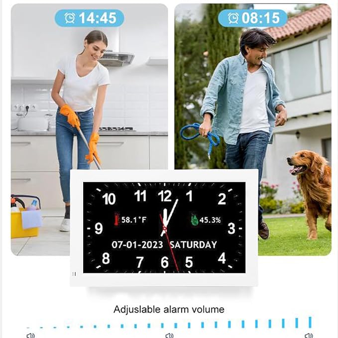 ASHATA 7 Inch Clock with Day and Date for Elderly Large Display, Dementia Clocks for Seniors, 12 Alarms Custom Reminders, Auto Dimming, Supports 8 Languages, for Appointments