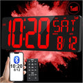 XREXS 17.2" Large Digital Wall Clock Bluetooth Sync Time, Precise Atomic Clocks with Remote Control, Adjustable Dimmer Grandfather Clock, Temperature for Bedroom, Desk Alarm Clock for Elderly