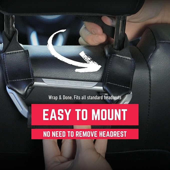 GPCA BackGrip X Heavy-Duty Headrest Grab Handle for Lifted Trucks & Jeeps, Rear Seat Entry Assist for Seniors & Kids Fits Vehicles with Pole-Style Headrests (Up to 16mm) Easy Install (2PC-Jet Black)