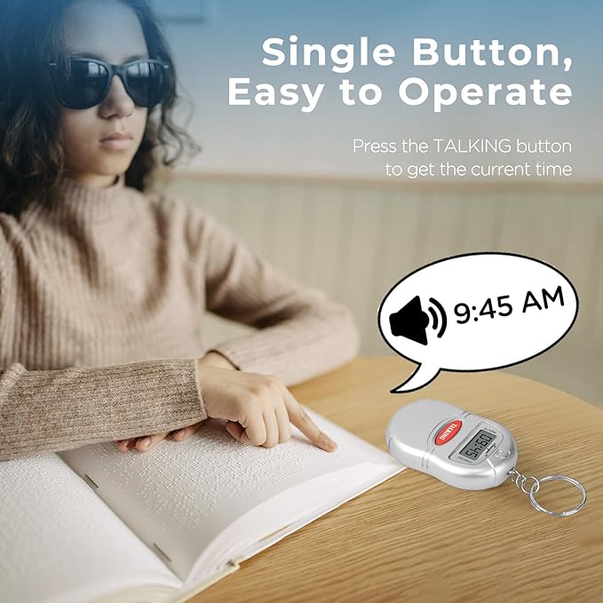 2 Pack Talking Clock for Blind Keychain Alarm - Small Digital Clock with Alarm for Visually Impaired Digital Alarm Clock for Kids, Elderly, Silver