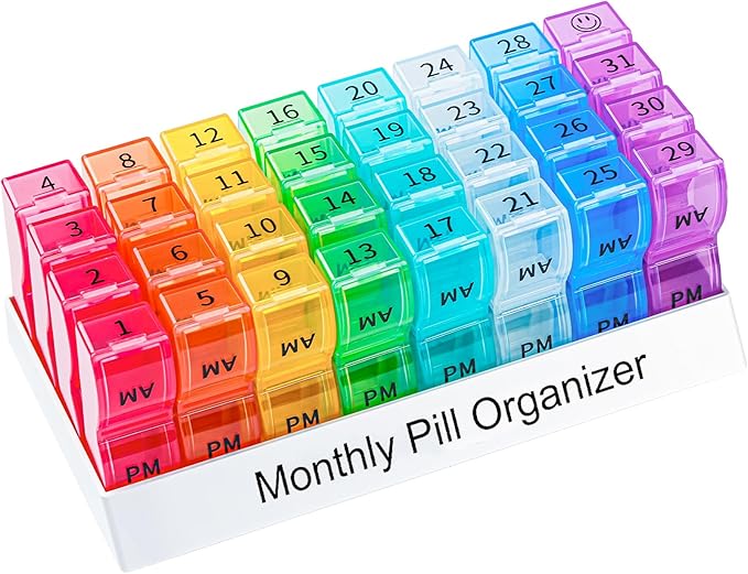 Monthly Pill Organizer AM/PM 31-Day Travel Medicine Case 4-Week Pill Box