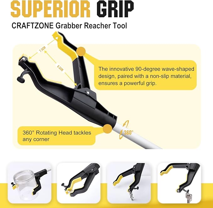 32" Grabber Reacher Tool,2-Pack Foldable Reacher Grabber Pickup Tool with Shoehorn,Trash Picker Upper Grabber,Bend-Free Gifts for Seniors,Extra Long Reaching Assist Tool with Rotating Jaw (Yellow)