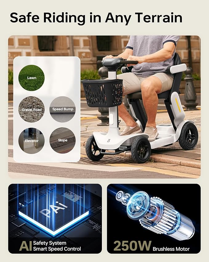 Paiseec S3 Mobility Scooter, Folding Mobility Scooters for Seniors, All Terrain Mobility Scooter, Electric Mobility Scooters for Adults, Folding Mobile Scooter, Auto Speed Control (White, S3-40 Miles)