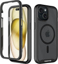 wahhle Compatible with iPhone 15 Plus Case, Magnetic Wireless Charging Built in Screen Protector Full Body Shockproof Slim Fit Bumper Protective Phone Cover 6.7'' Men Women-Black/Clear