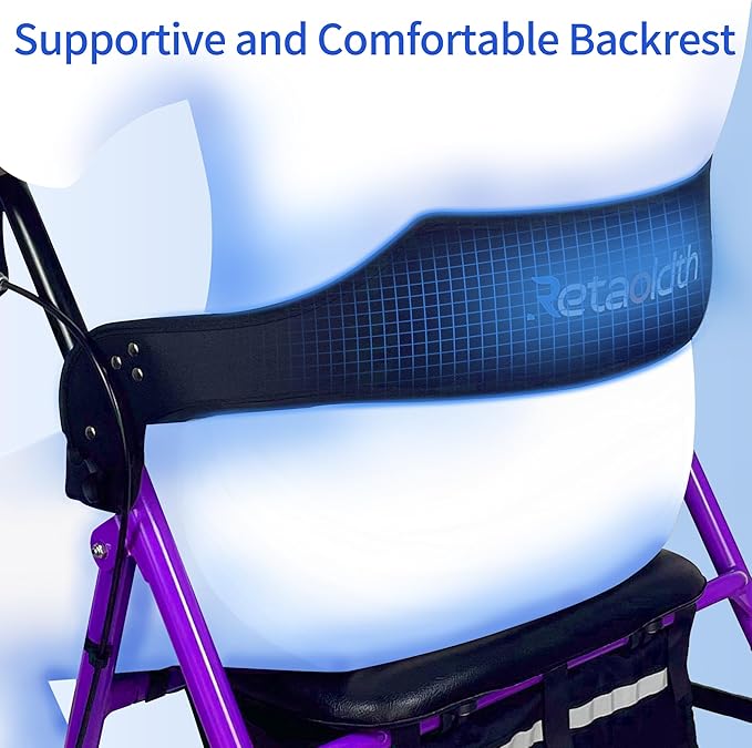 Rollator Walkers for Seniors with Seat, Foldable & One-Hand Carry, Upgraded Rolling Walker with Seat for Seniors, Handles Height Adjustable Rolling Walker for Seniors, Walking & Seated Rest, Purple