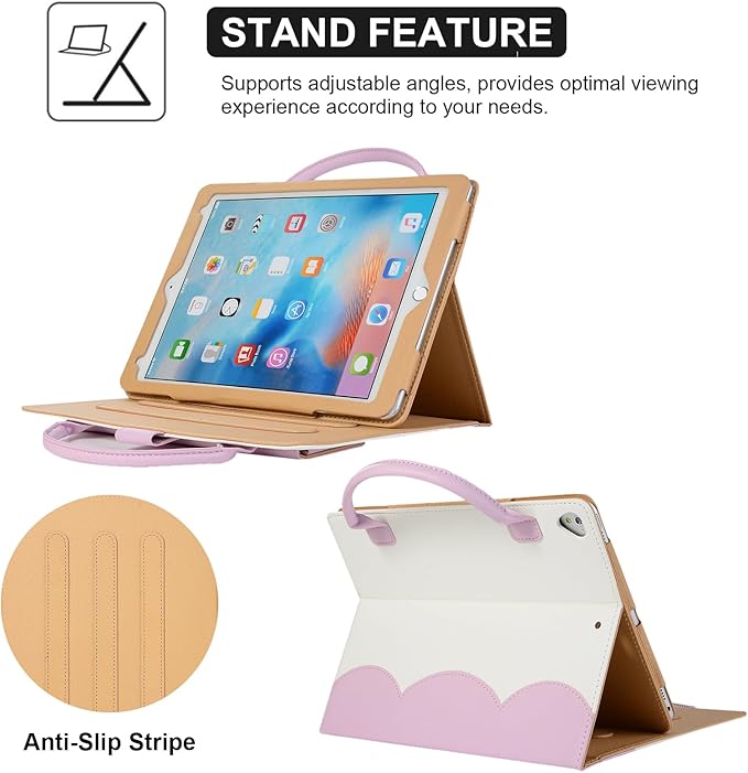 Dteck for iPad mini (A17 Pro/6th Generation) 8.3" Folio Case with Handle/Front Pocket, Auto Sleep Wake/Adjustable Stand Angles, Lightweight PU Leather Cover with Stylus/Screen Protector Film, Purple