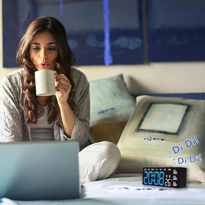 45MinST 8 Inch LED Digital Clock with Medication Reminder – Large Display with Time, Date, Day, Temperature, 3 Daily Reminders, Dual Alarm, Silent Electronic Clock for Home, Office, Bedroom(Blue)